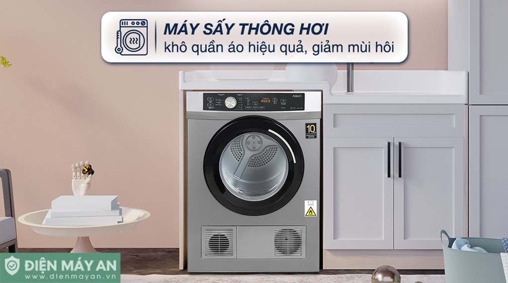 Máy sấy thông hơi Aqua 8 kg AQH-V800H SS